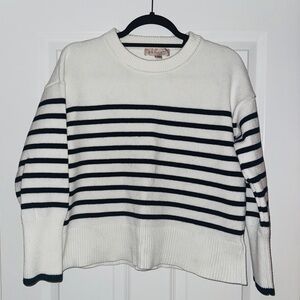 Philosophy White and Black Striped Crewneck Sweater